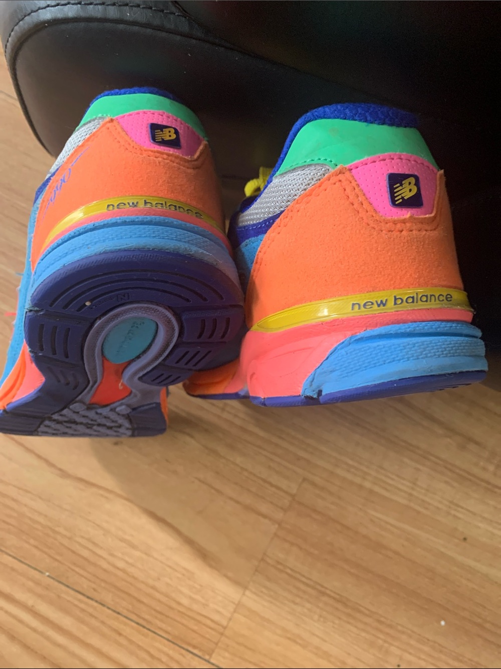 New Balance Kids Blue Sneakers with Yellow Laces and Pink Accents - Picture 5 of 8